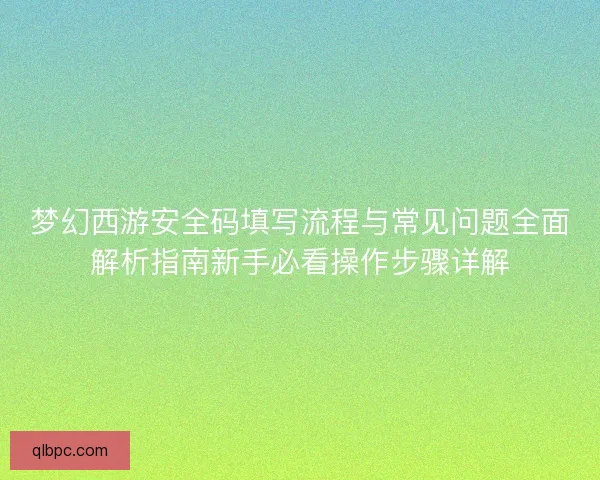 梦幻西游安全码填写流程与常见问题全面解析指南新手必看操作步骤详解